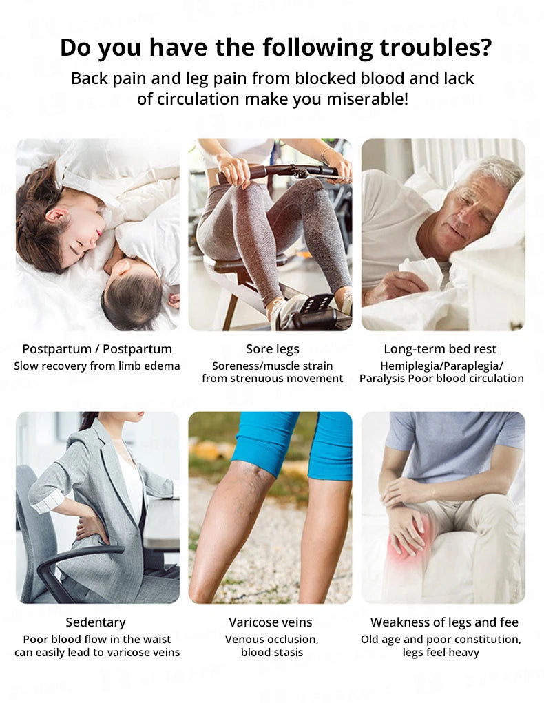 6-chamber Electric Airbag Pressure Massager Wraps Arm Waist Leg Foot Massage Varicose Veins lymphatic drainage device