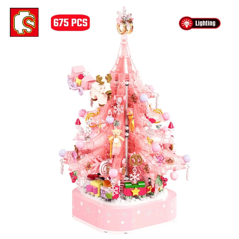 SEMBO Fantasy Christmas Tree Light Music Box Building Blocks MOC Sweet Cake Cup Model Bricks Toys Romantic Gifts for Girlfriend