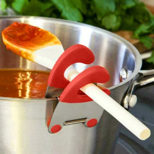 1 pieza de pinzas laterales de acero inoxidable para ollas, soporte para cucharas antiescaldaduras, utensilios de cocina de goma