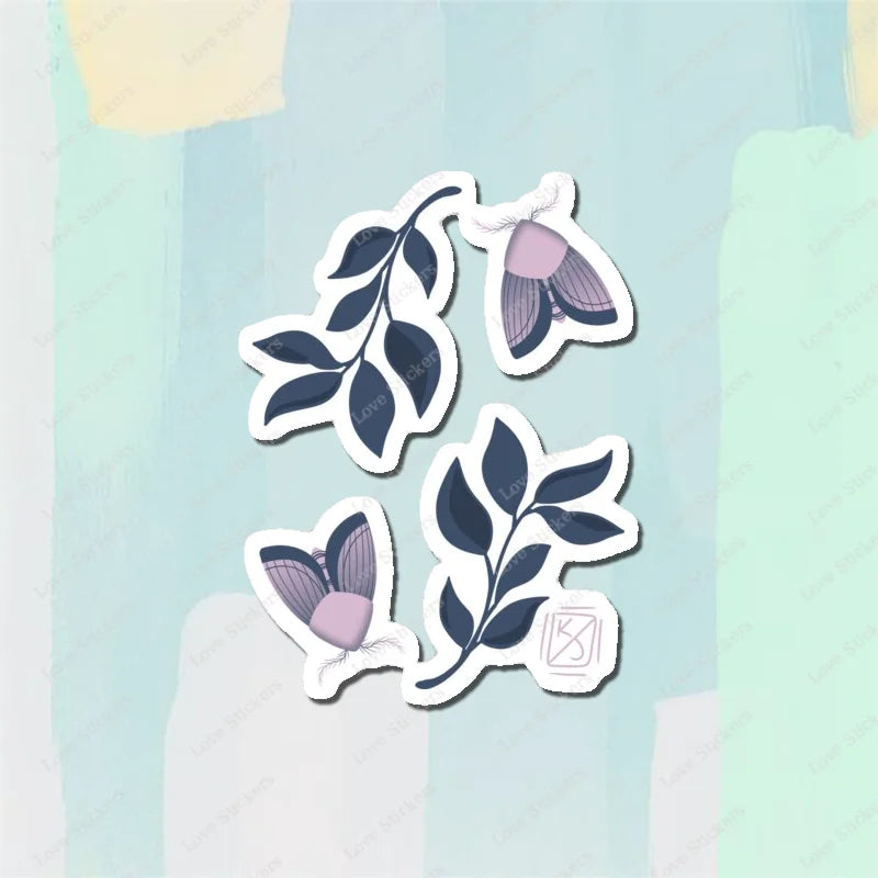 Pastel Moths 5PCS Stickers for Living Room Bumper Anime Cute Kid Car Art Print Window Home Decor