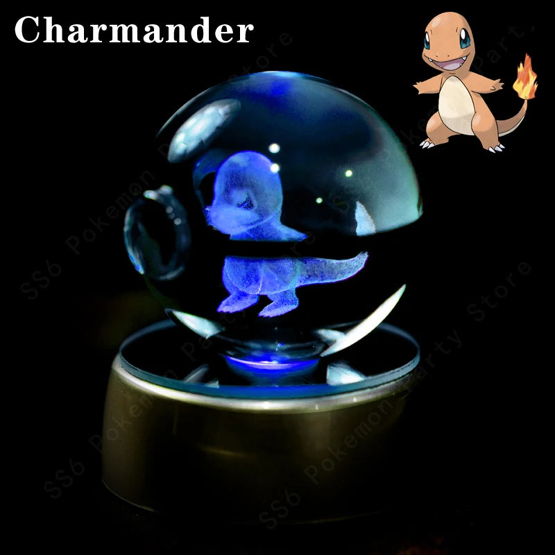 Lámpara de bola de cristal de Pokémon 3D, Pikachu, Gengar, Mew, Mewtwo, base para lámpara, bola de cristal de Pokémon, figura de bola de cristal, luz nocturna, regalo de cumpleaños