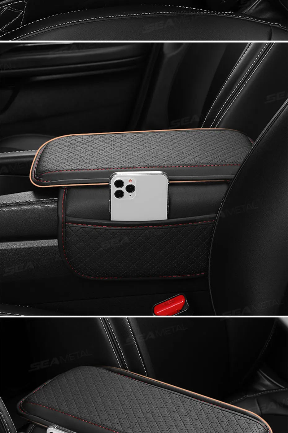 SEAMETAL Car Arm Rest Cover Cushion Wear-Resistant Center Console Box Protector Anti Slip Armrest Box Pad with Storage Pocket
