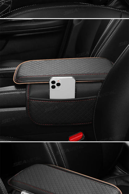 SEAMETAL Car Arm Rest Cover Cushion Wear-Resistant Center Console Box Protector Anti Slip Armrest Box Pad with Storage Pocket