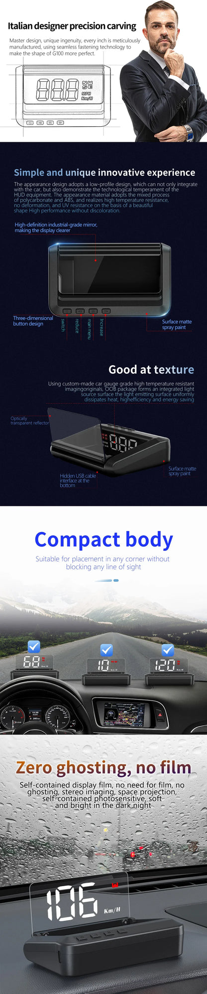 Smart Head Up Display OBD2 GPS Digital Speedometer Direction System Tachometer Projector Water Temp Voltage Turbo Security Alarm