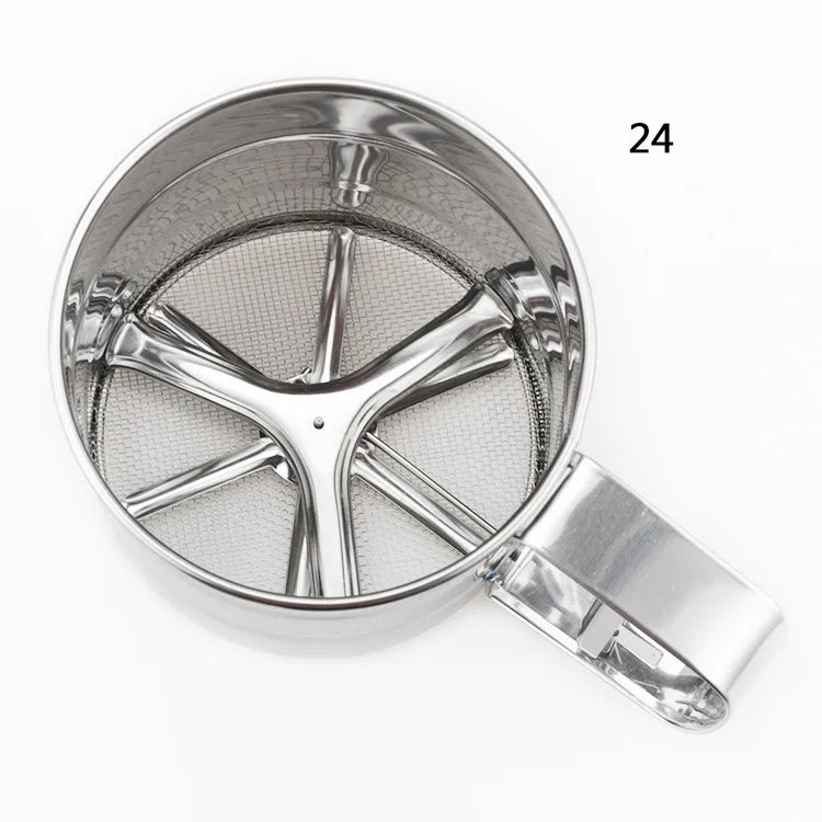 Stainless Steel Flour Sifter Powder Sieve Handheld Flour Sifter Powder Sieve Cup Double-Layer Hand Filter Powder Sieve Hand-Cran