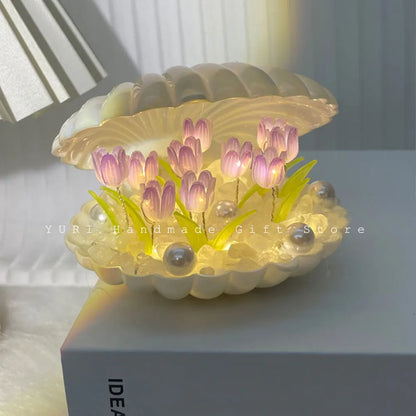 9 Flowers Shell Tulip Night Lamp Handmade Diy Home Decor Bedroom Atmosphere Light Girl Mother Girlfriend Valentine's Day