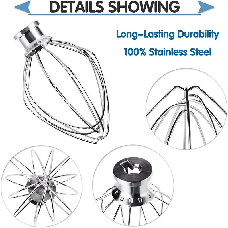 5Q 6Q Wire Whip Attachment for Tilt-Head Stand Mixer for KitchenAid Stainless Steel Egg Cream Stirrer, Flour Cake Balloon Whisk