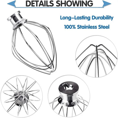 5Q 6Q Wire Whip Attachment for Tilt-Head Stand Mixer for KitchenAid Stainless Steel Egg Cream Stirrer, Flour Cake Balloon Whisk
