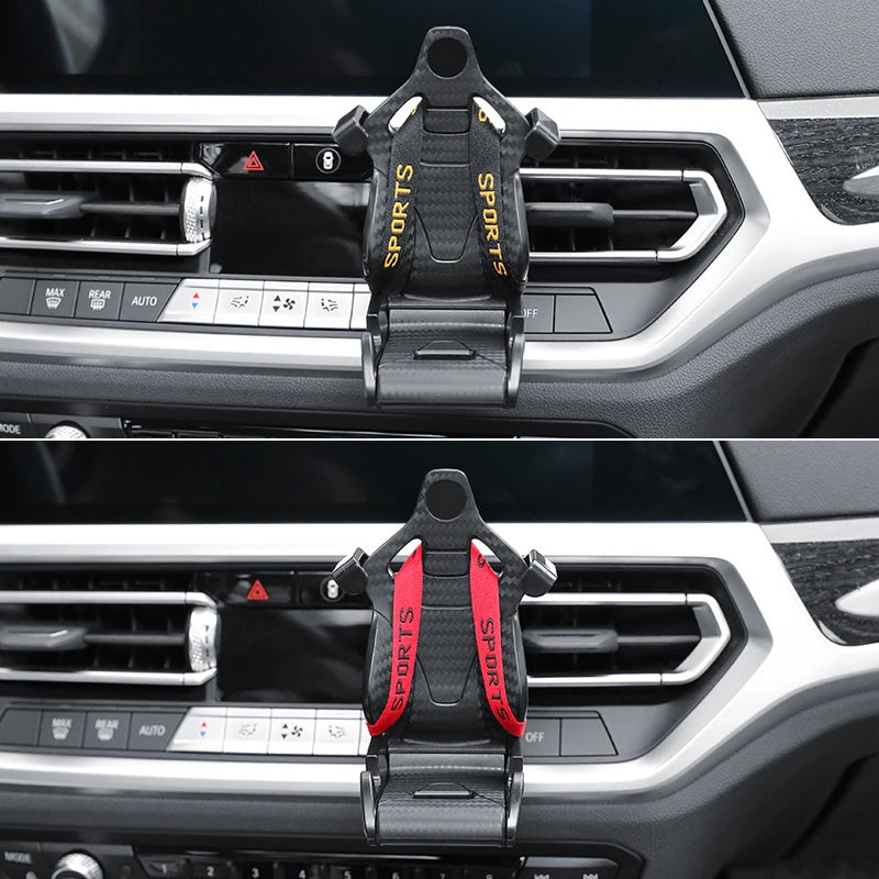 360 Carbon Fiber Pattern Racing Seat Shaped Car Phone Bracket GPS Support For Different Phone Models Air Vent Universal Tools