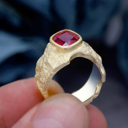 Square Cut Gemstone Ring Frosted Shape Gold Color Rubylith Zircon For Dibai Women Wedding Engagement Party Bride Jewelry