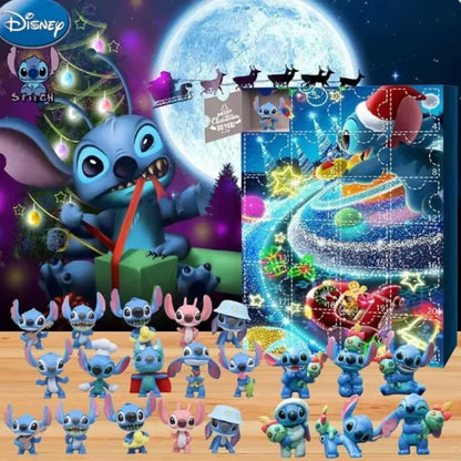 Vente en gros d'accessoires Disney Stitch Calendrier de l'Avent de Noël Boîte Lilo &amp; Stitch Modèle Poupée Figurines Anime Cadeau de Noël Enfants Garçon Jouet