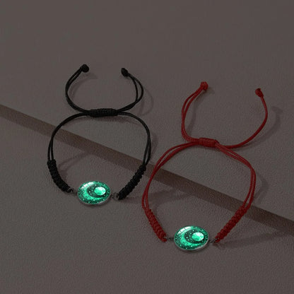 2Pcs Romantic Couple Bracelet Stainless Steel New Sun and Moon Lovers Charm Bracelet Glow in The Dark Adjustable Woven Bracelet