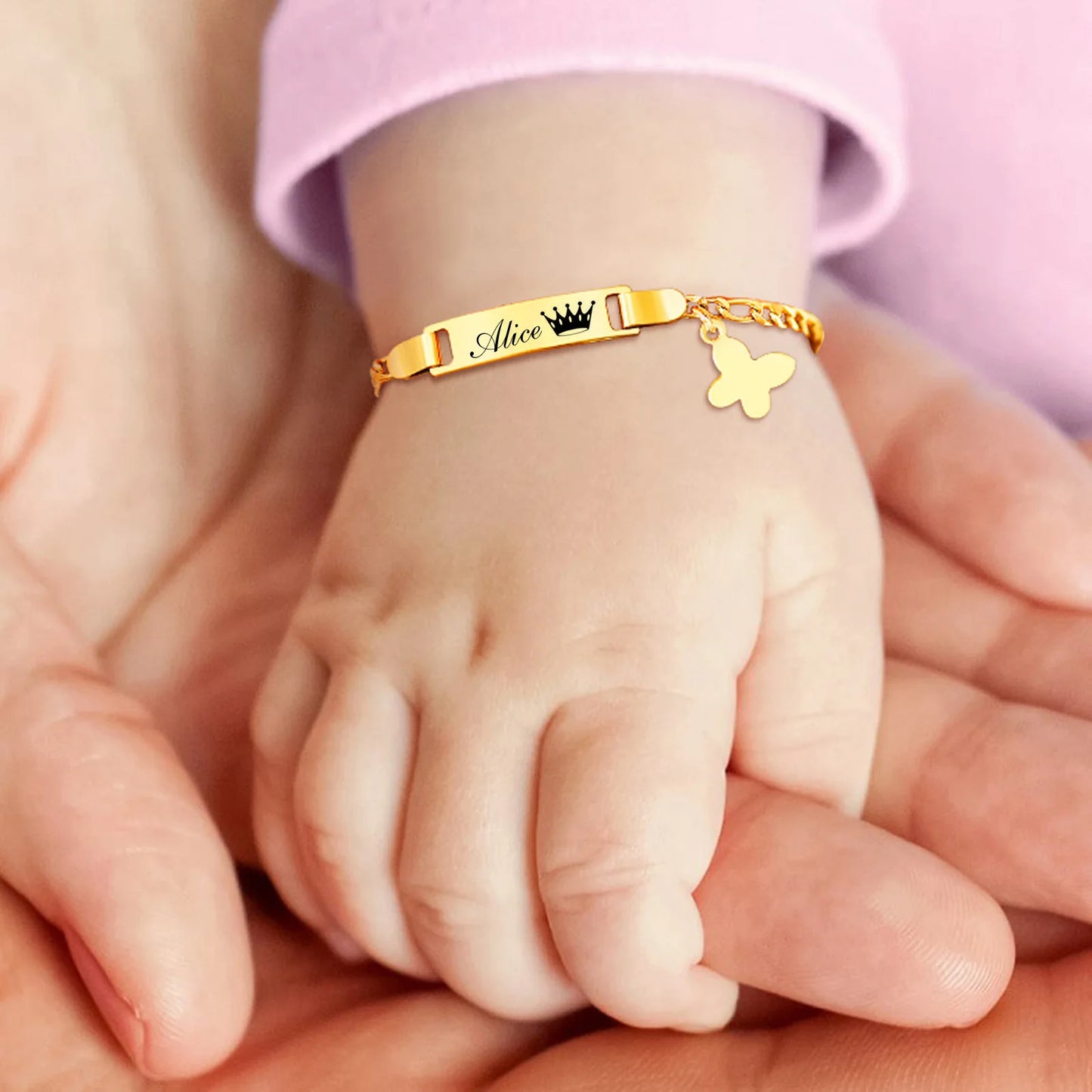 Personalized Stainless Steel Baby Newborn Name Bracelet for Boy Girl Best Gift Custom Heart Crown Butterfly Family Jewelry