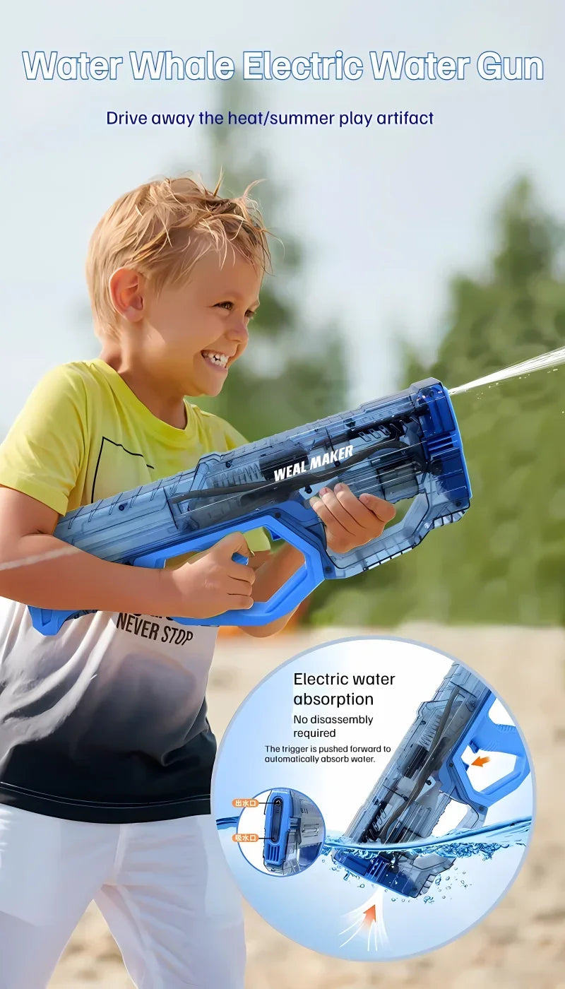 2024 New High Capacity transparent Continuous Fully Automatic Electric Water Gun Toys Summer Outdoor Powerful Playing For Kids
