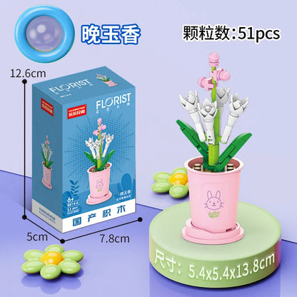 Adults Mini Flower Bouquet Particles Building Blocks for Children Girls 6 to 14 Years Old Assembly Bricks Constructor Set Gifts