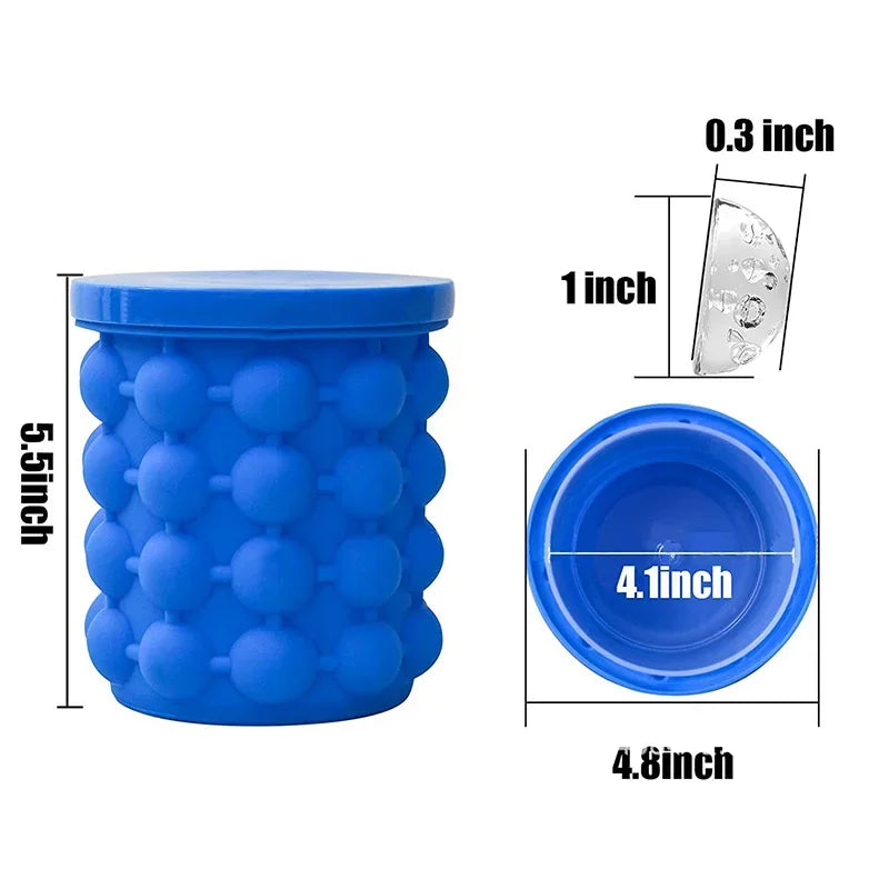 Portable 2 in 1 Large Silicone Ice Bucket Mold with Lid Space Saving Cube Maker Tools for Kitchen Party Barware