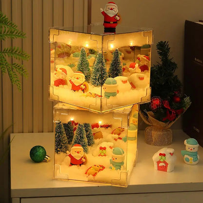 Christmas DIY Decorations Mirror LED Cube Lamp 3D Santa Claus Snowman Tree Christmas Lights DIY Night Light Tabletop Ornament