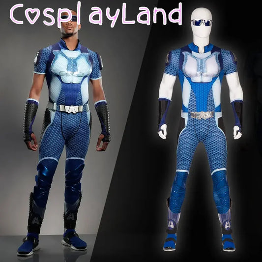 The Boys A-Train Cosplay Costume Halloween Carnival High Quality Hero Reggie Franklin Battle Outfit With Boots Printing Jumpsuit