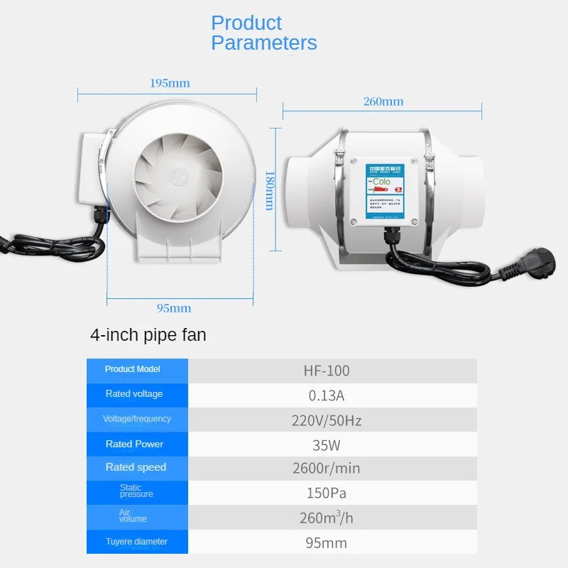 4/5/6 inch 110-220V Exhaust Fan Home Silent Inline Pipe Duct Fan Bathroom Extractor Ventilation Kitchen Toilet Wall Ventilator