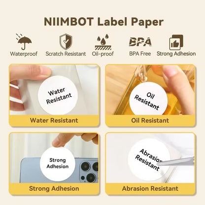 5 Rolls 30-50mm Thermal label Paper Rolls White Color Waterproof for Niimbot B1 B21 B203 B3S Label Printer Barcode Name Printing