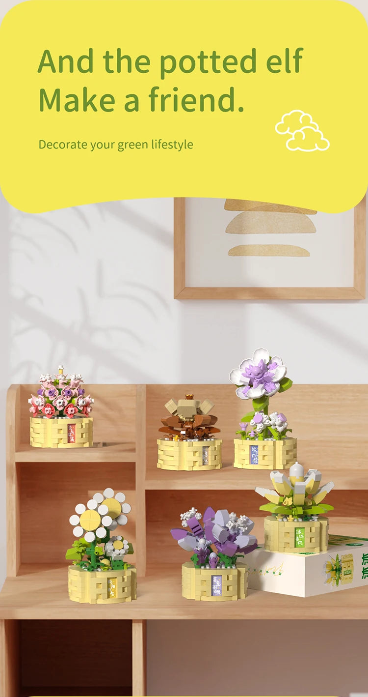 Potted Flower Basket Building Blocks Creative Bonsai Plant Bouquet Model Bricks Diy Home Decoration Kids Toy Girls Holiday Gifts