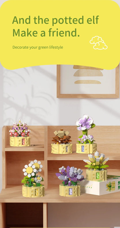Potted Flower Basket Building Blocks Creative Bonsai Plant Bouquet Model Bricks Diy Home Decoration Kids Toy Girls Holiday Gifts