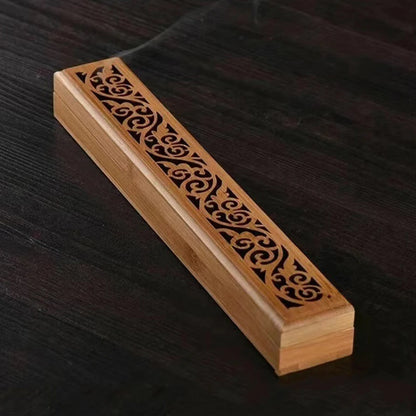 1 quemador de incienso de bambú natural con placa de colocación - Caja de madera de aromaterapia para almacenar y quemar incienso