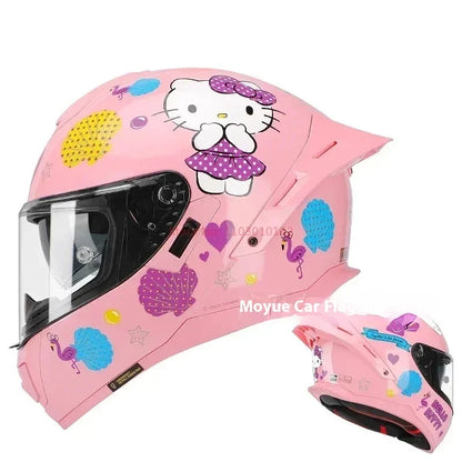 Sanrio Genuine Hello Kitty Motorcycle Helmet Full Face Racing Helmets Offroad Motorcycle Helmet Motorbike Kawaii Xmas Girl Gift