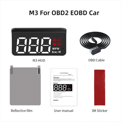 WYING M3 Auto OBD2 GPS Affichage tête haute Électronique automatique HUD Projecteur Affichage Compteur de vitesse de voiture numérique Accessoires pour toutes les voitures
