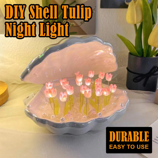 Diy Tulip Night Lamp Handmade Flower Lamp Birthday Lights Creative Home Pink/White Seashell Led Lamps Christmas Nightlight Light