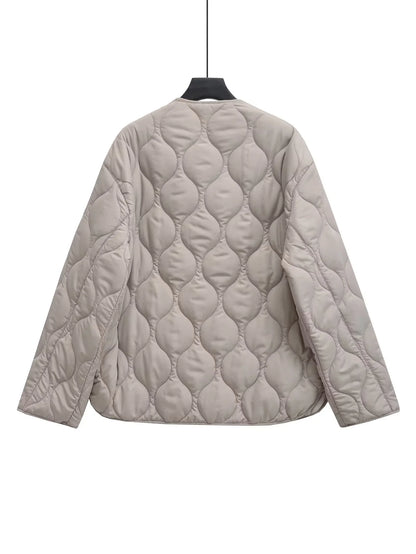 XNWMNZ 2024 Chaqueta acolchada de moda para mujer Otoño/Invierno Chaqueta acolchada retro con cuello redondo y manga larga con cremallera Abrigo acolchado versátil para mujer