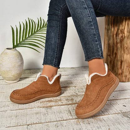 2024 New Hot Sale Suede Leather Ankle Boots Women Round Toe Thicken Fuzzy Snow Boots Comfortable Flat Anti-Slip Booties Mujer