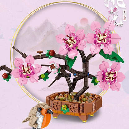 Peach Blossom Romantic Flower Vase Garden Birds Potted Plants Assembly MOC Building Blocks Classic Model Bricks Sets Kids Gifts