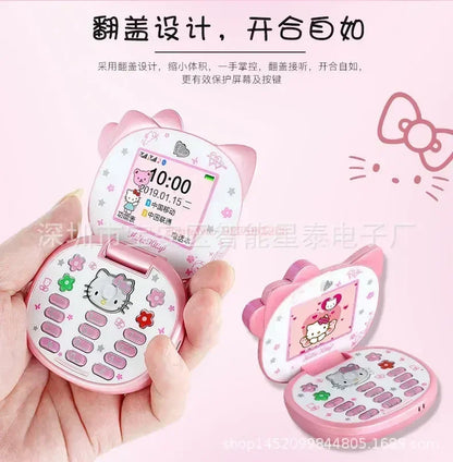 2023 New Kawaii Sanrioed Hello Kitty Flip Phone Cartoon Cute Little friends Taiml Mini Phone For Kids Toys For  friends Gifts