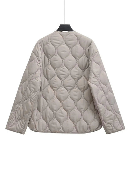 XNWMNZ 2024 Chaqueta acolchada de moda para mujer Otoño/Invierno Chaqueta acolchada retro con cuello redondo y manga larga con cremallera Abrigo acolchado versátil para mujer