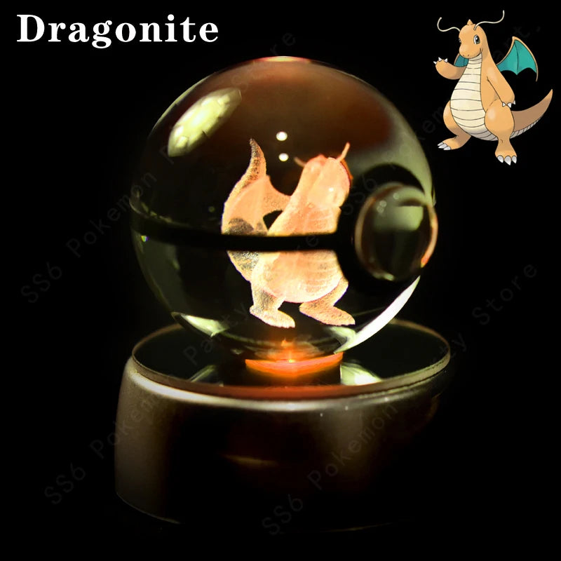 Lámpara de bola de cristal de Pokémon 3D, Pikachu, Gengar, Mew, Mewtwo, base para lámpara, bola de cristal de Pokémon, figura de bola de cristal, luz nocturna, regalo de cumpleaños