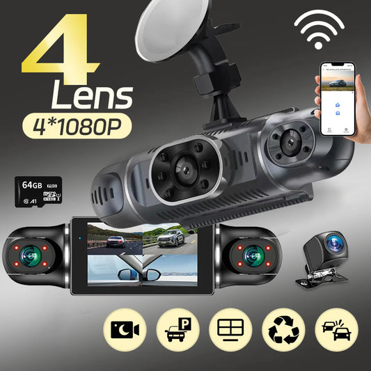 Enregistreur vidéo DVR de voiture 1080P 4 objectifs WIFI APP contrôle 360 ​​degrés Dash Cam Vision nocturne Caméra de recul avant gauche droite voiture