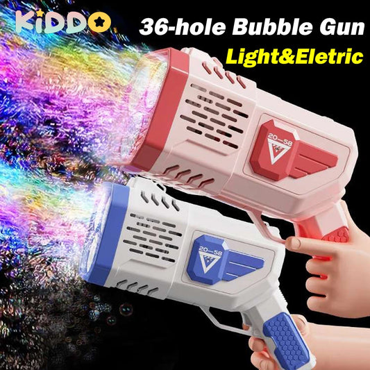 Bubble Gun Rocket 36 Holes Soap Bubbles Machine Guns Shape Automatic Blower With Light Toys For Kids Pomperos Childrens Day Gift