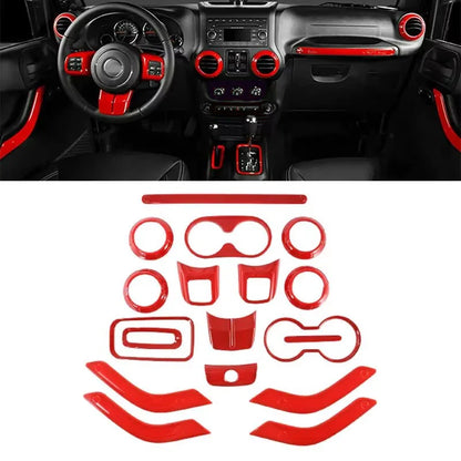 18 piezas de accesorios de decoración para el interior del coche, cubierta embellecedora para Jeep Wrangler JK JKU 2011 2012 2013 2014 2015 2016 2017 4 puertas