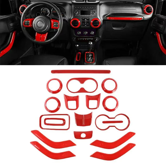 18 piezas de accesorios de decoración para el interior del coche, cubierta embellecedora para Jeep Wrangler JK JKU 2011 2012 2013 2014 2015 2016 2017 4 puertas