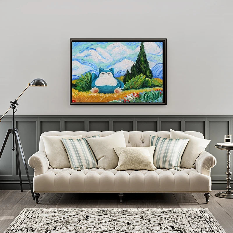 Pokemon Snorlax Van Gogh Print Wall Art Canvas Painting Poster Nursery Pokemon Snorlax Oil Picture Modern Living Room Decor