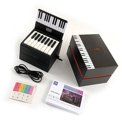 Calendario de escritorio con piano pequeño de 15 teclas para 2025 con letras de canciones y 28 tarjetas de textura plástica, adecuado para familiares y amigos