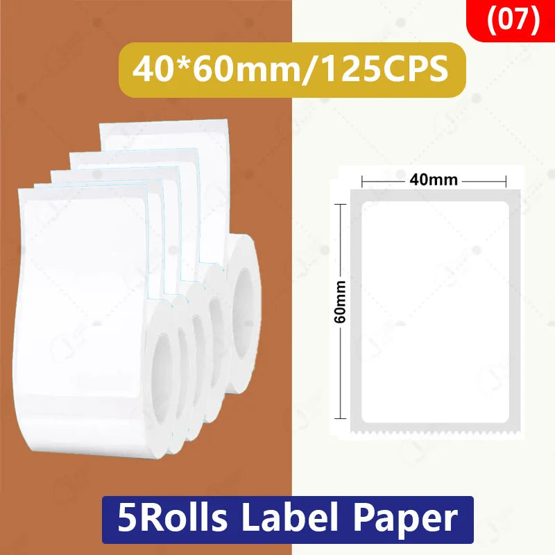 5 Rolls 30-50mm Thermal label Paper Rolls White Color Waterproof for Niimbot B1 B21 B203 B3S Label Printer Barcode Name Printing