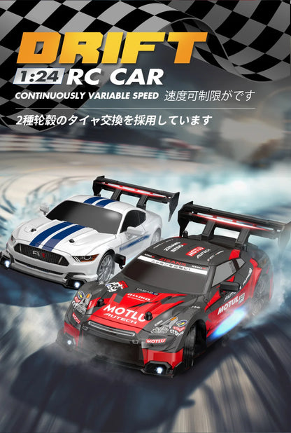1:24 Coche de derrape RC de alta velocidad Mustang 4WD Coche de carreras de control remoto Regalo Coche de carreras de competición Juguete para niños Neumático reemplazable