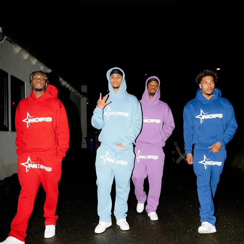 2024 New 2 Piece Set Letter Printing Streetwear Y2K Men's Hip Hop Oversized Hoodie Sweatshirt Sweatpant Casual Pants Sportswear