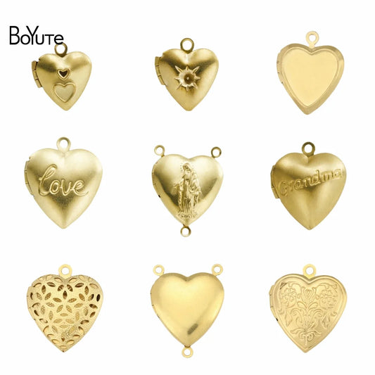 BoYuTe (50 Pieces/Lot) Heart Shaped Raw Brass Locket Pendant Materials Diy Photo Lockets Jewelry Accessories