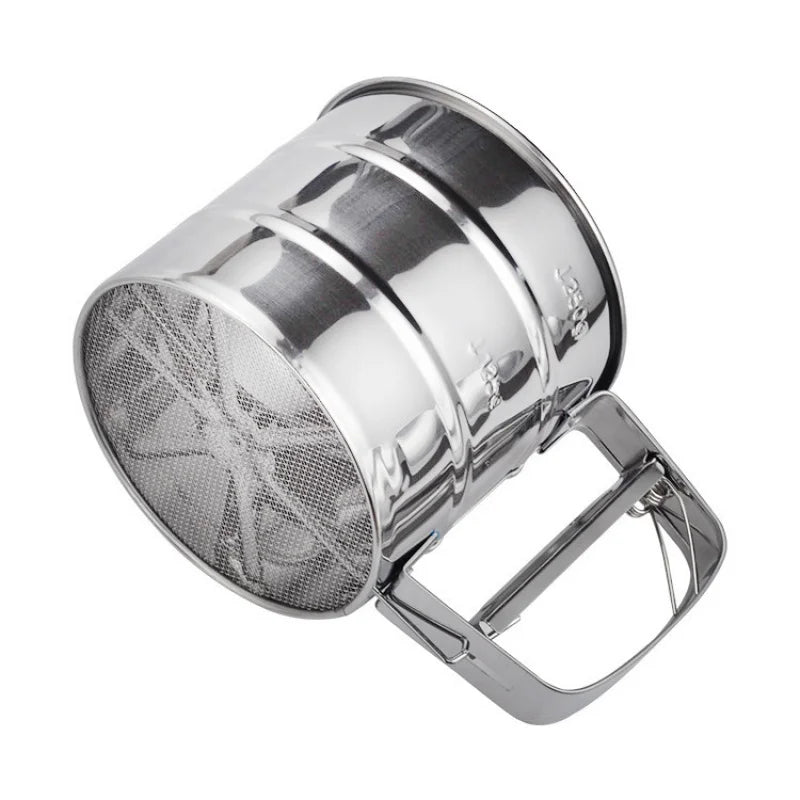 Stainless Steel Flour Sifter Powder Sieve Handheld Flour Sifter Powder Sieve Cup Double-Layer Hand Filter Powder Sieve Hand-Cran