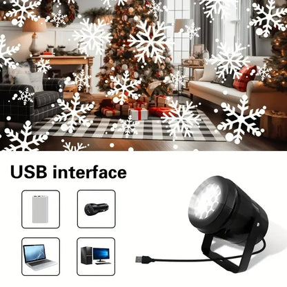 USB Powered Christmas Snowflake Projector Light Rotating Snowfall Projection Lamp for Christmas Halloween & Easter Party Decor