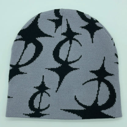 2024 New Knitted Hat Front And Back Jacquard Star Pattern, Street Fashion Trend Personality Skullcap Adult Hat