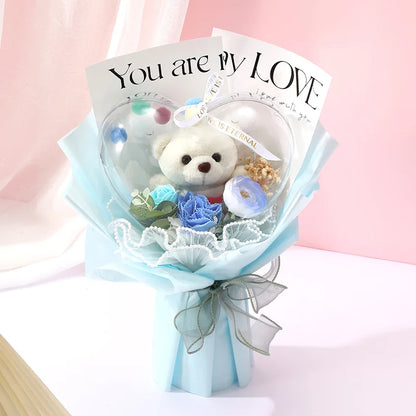 Artificial Rose Flower Bouquet Doll Bear Birthday Party Mother's Day Gift Wedding Bouquet Romantic Appointment Decor Accessories